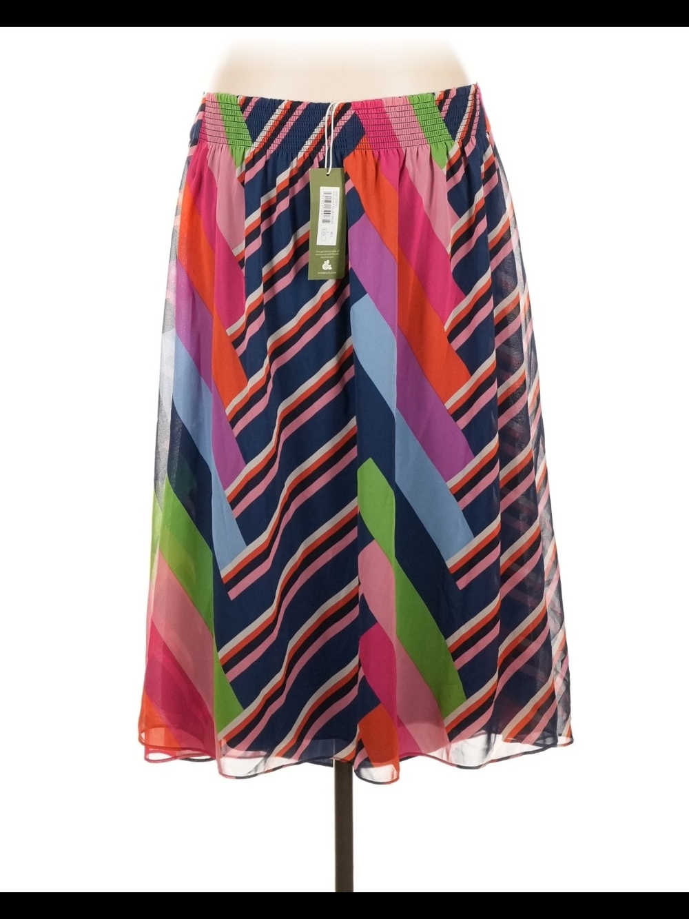 Trina Turk Navy Multicolor Diagonal Tie-Waist High-Low Skirt - Picture 2 of 5